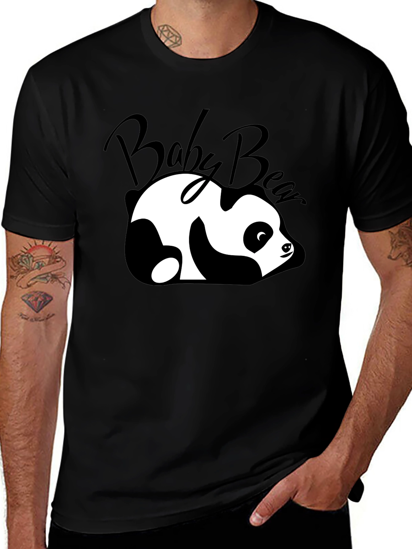Camiseta Negra Baby Bear Panda Relajado Unisex