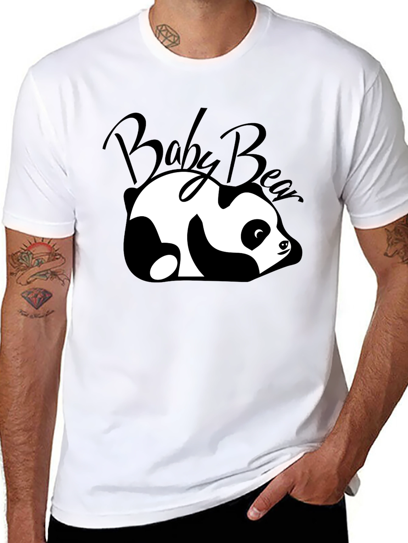 Camiseta Negra Baby Bear Panda Relajado Unisex