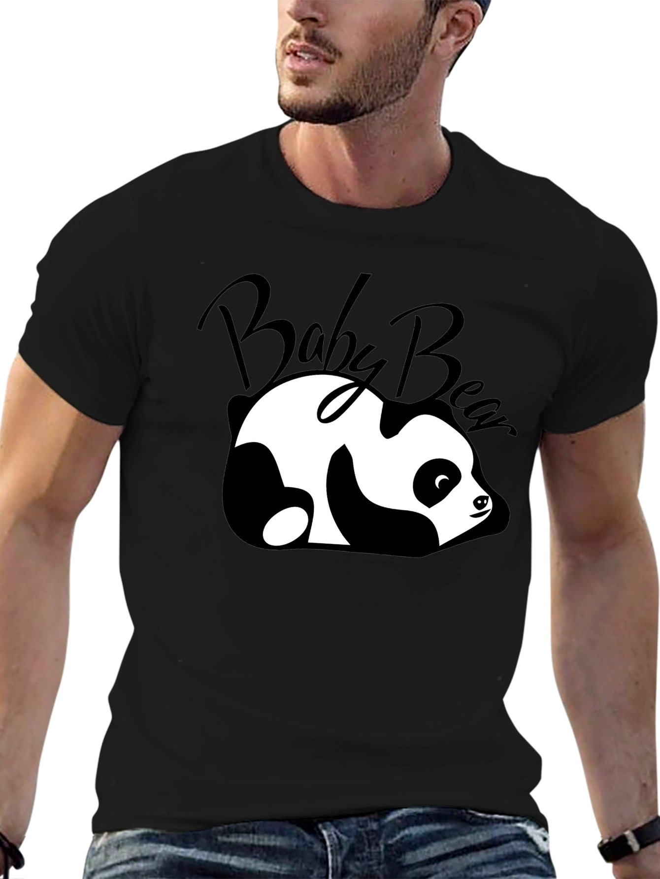 Camiseta Negra Baby Bear Panda Relajado Unisex