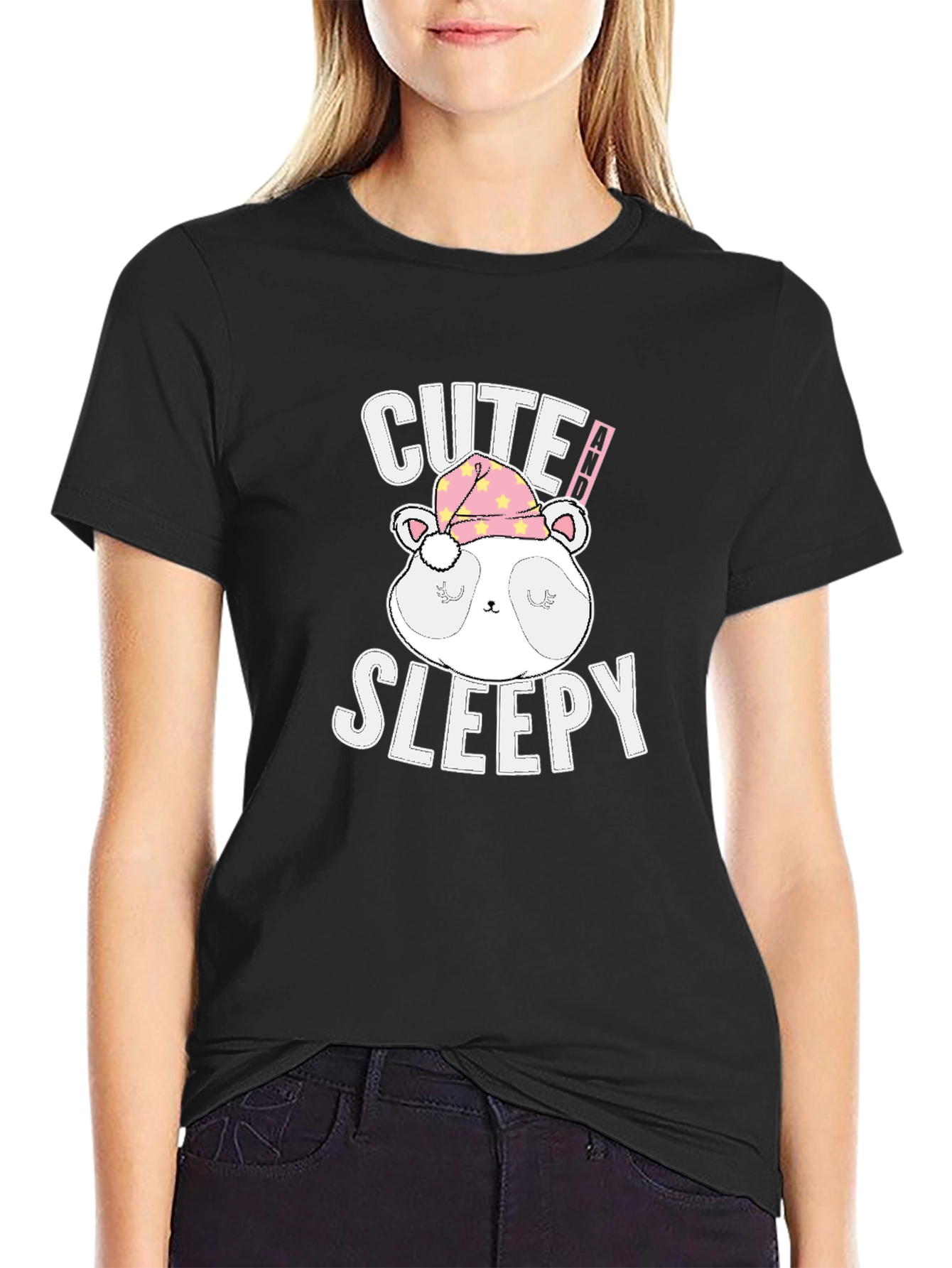 Camiseta Negra con Diseño de Panda Dormilón
