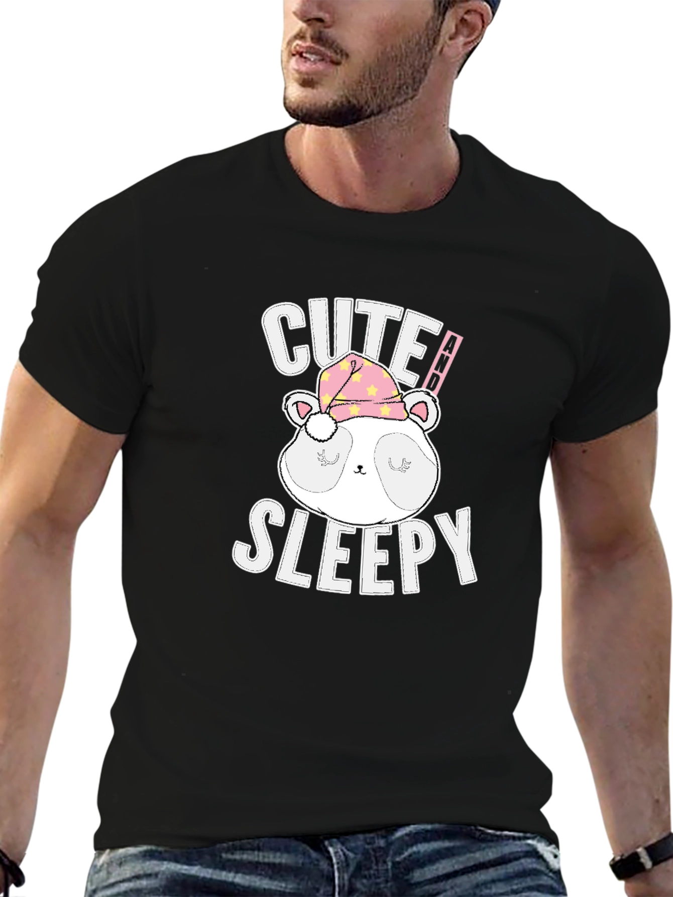 Camiseta Negra con Diseño de Panda Dormilón