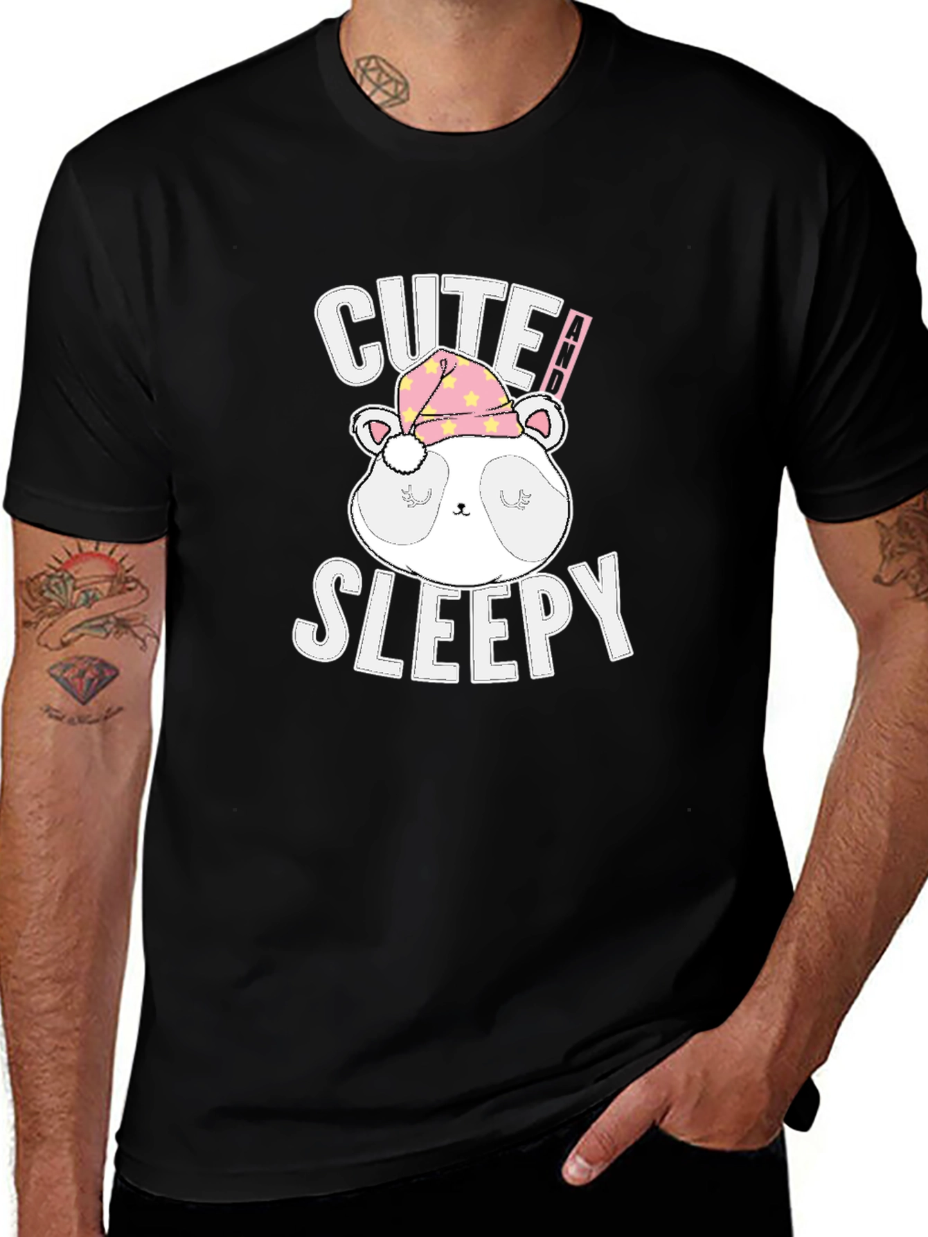 Camiseta Negra con Diseño de Panda Dormilón