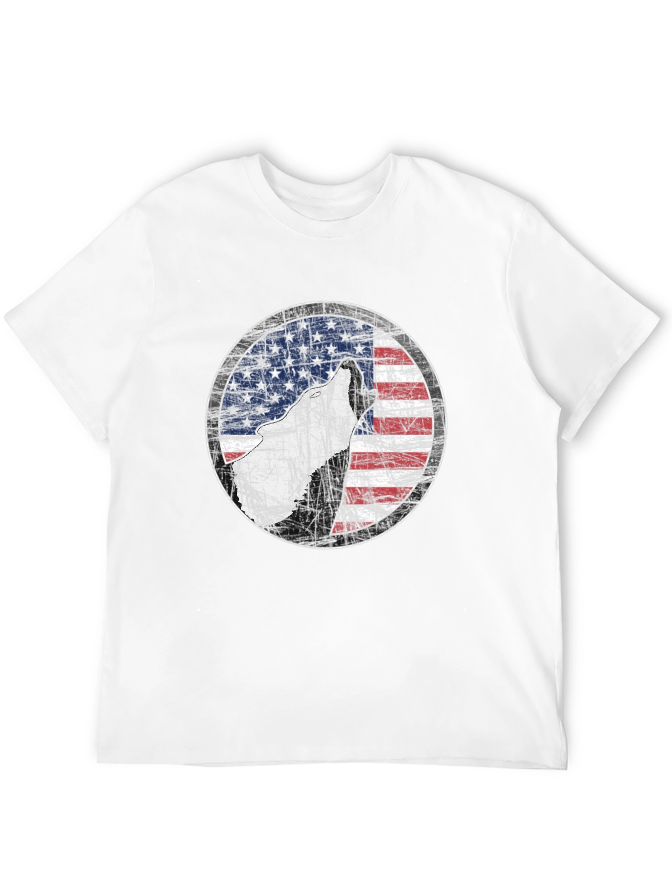 Camiseta Negra con Diseño de Lobo y Bandera Americana