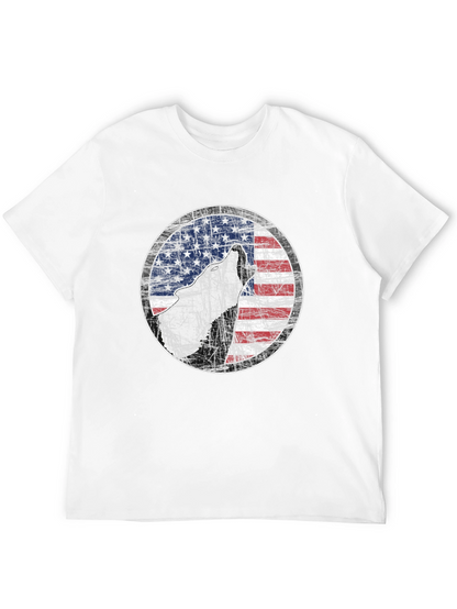 Camiseta Negra con Diseño de Lobo y Bandera Americana