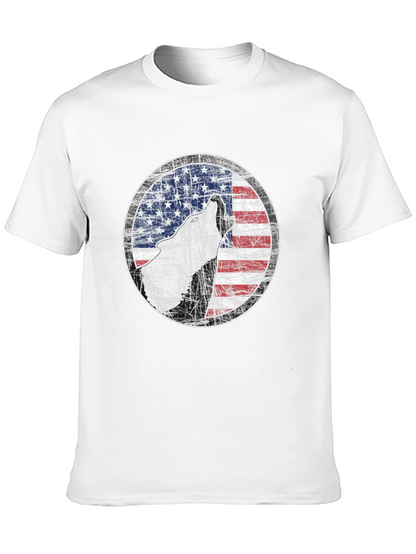 Camiseta Negra con Diseño de Lobo y Bandera Americana