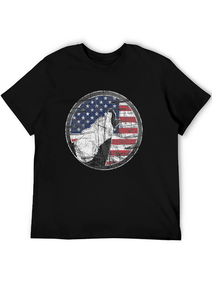 Camiseta Negra con Diseño de Lobo y Bandera Americana