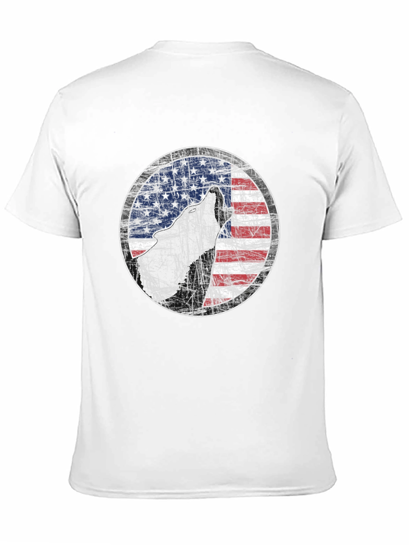 Camiseta Negra con Diseño de Lobo y Bandera Americana