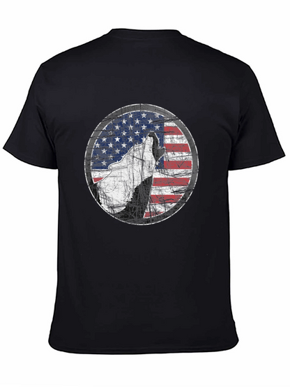 Camiseta Negra con Diseño de Lobo y Bandera Americana