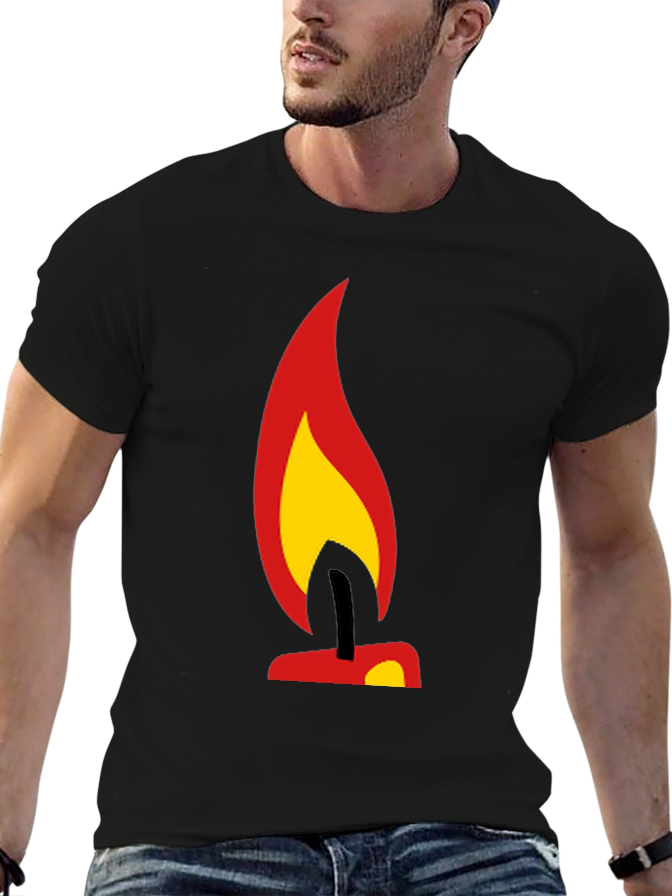 Camiseta Negra con Diseño de Vela Ardiente