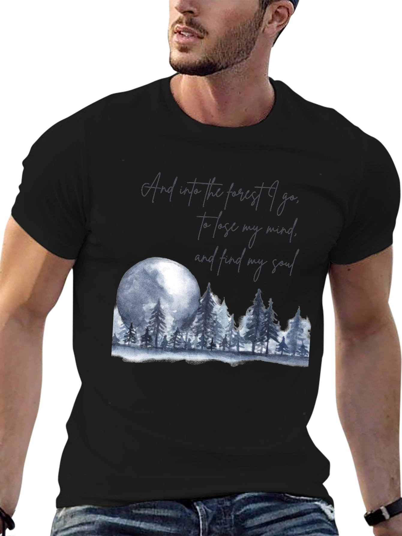 Camiseta Negra: Bosque Luna y Alma