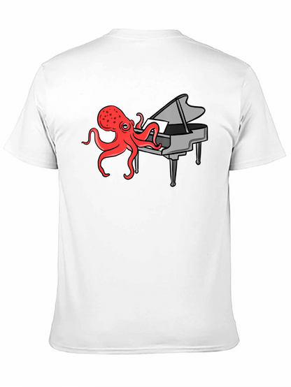 Camiseta Negra Hombre - Pulpo Pianista Divertido