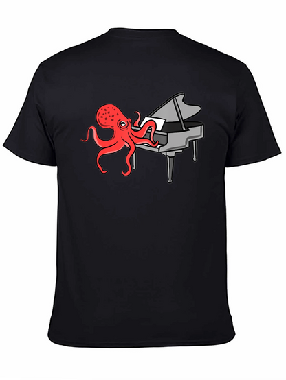 Camiseta Negra Hombre - Pulpo Pianista Divertido