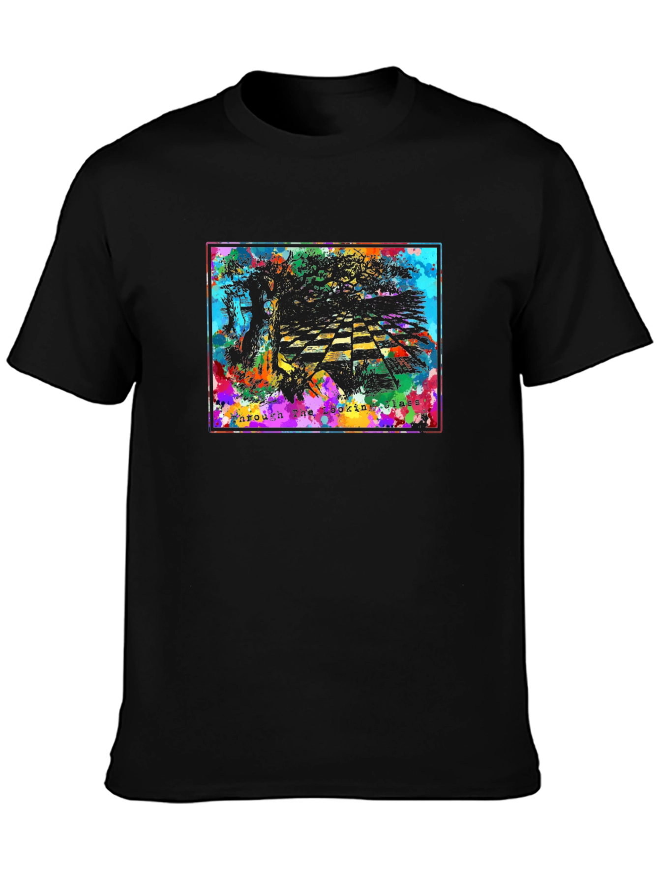 Camiseta Negra Gráfica: A Través del Espejo