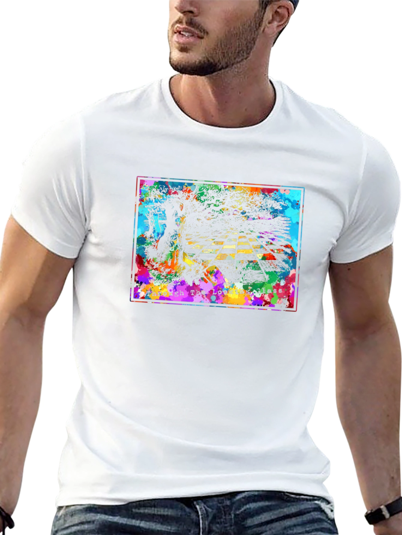 Camiseta Negra Gráfica: A Través del Espejo