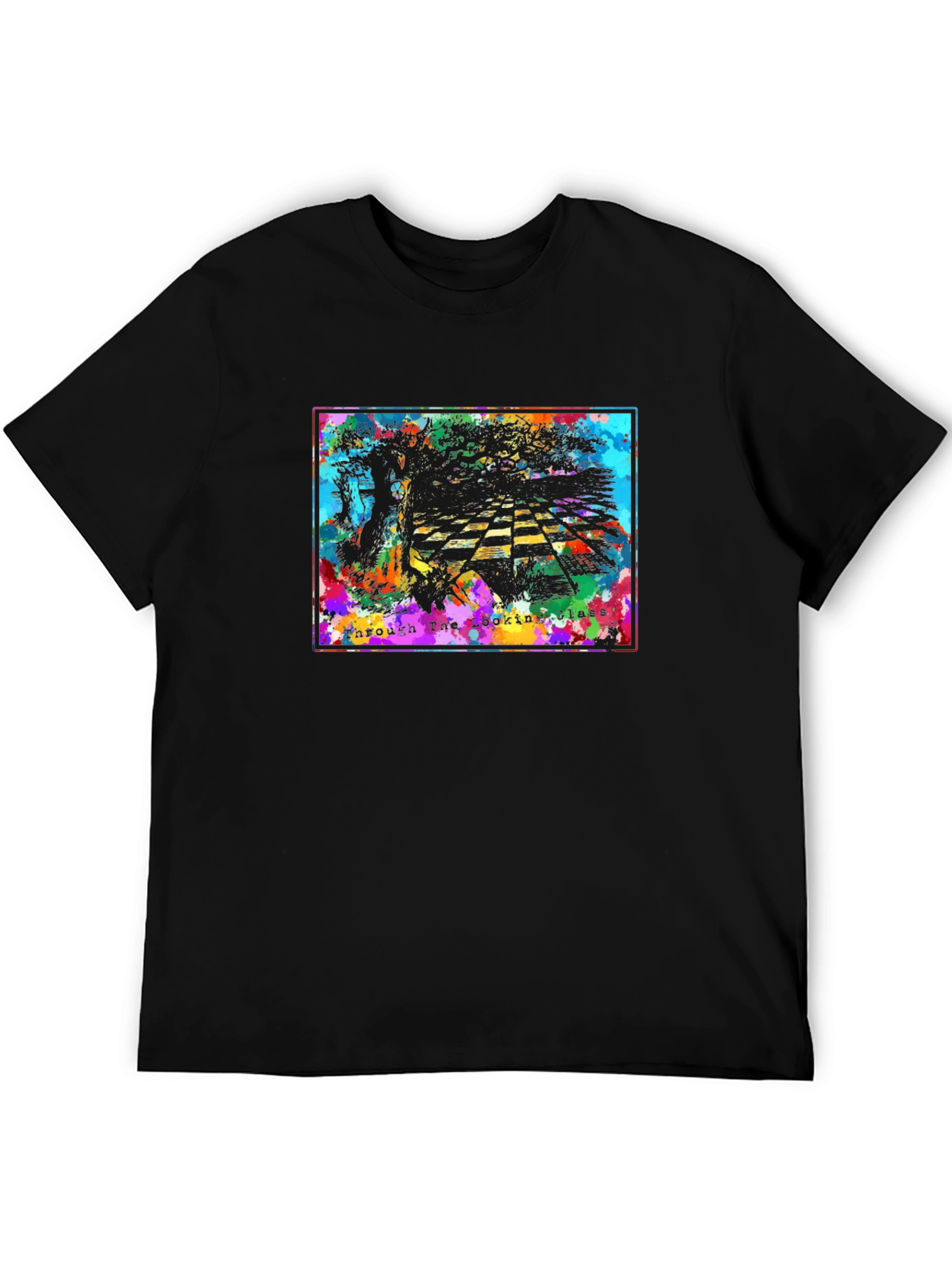 Camiseta Negra Gráfica: A Través del Espejo