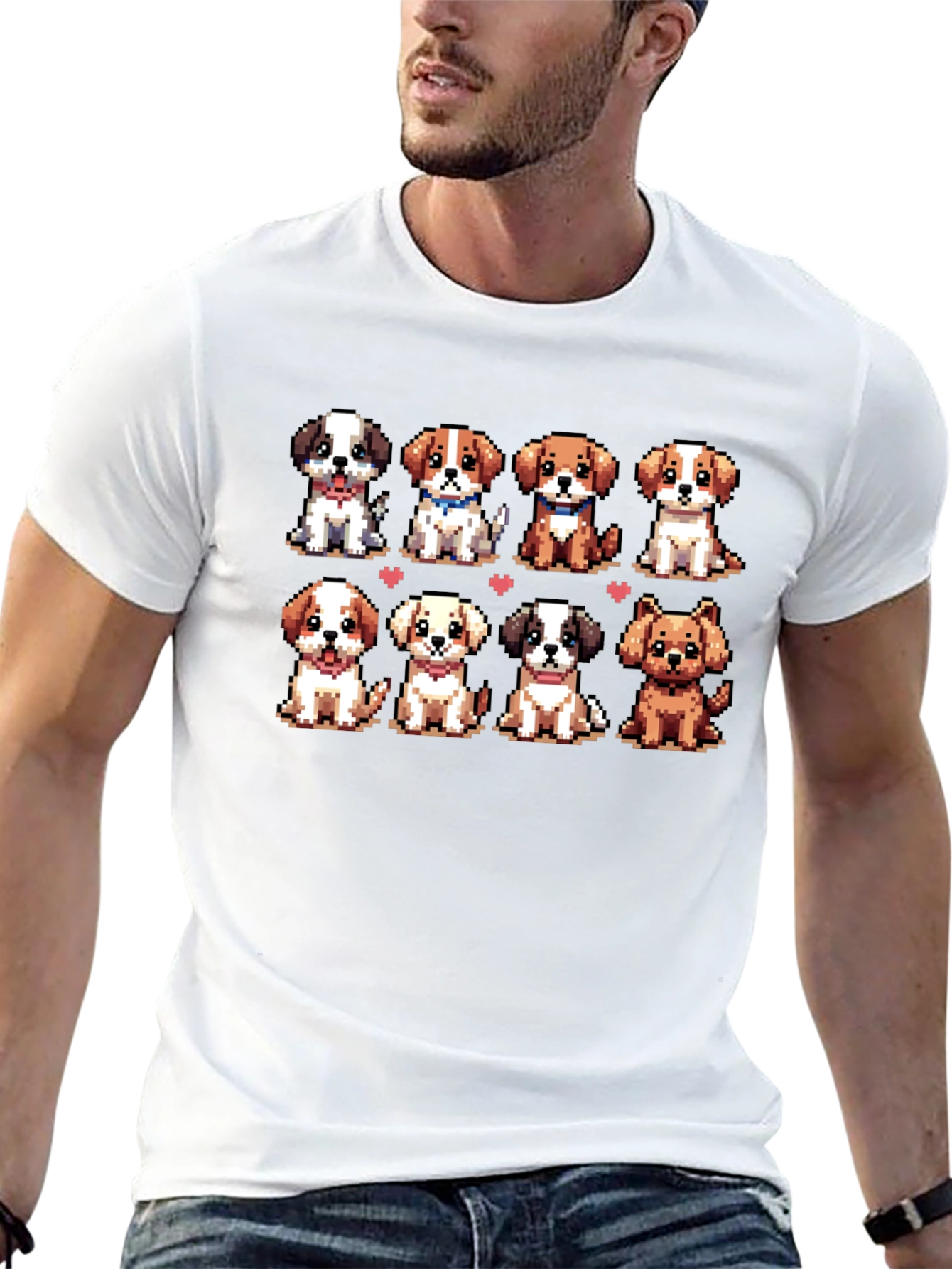 Camiseta Negra con Adorables Cachorros Pixelados
