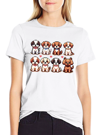 Camiseta Negra con Adorables Cachorros Pixelados