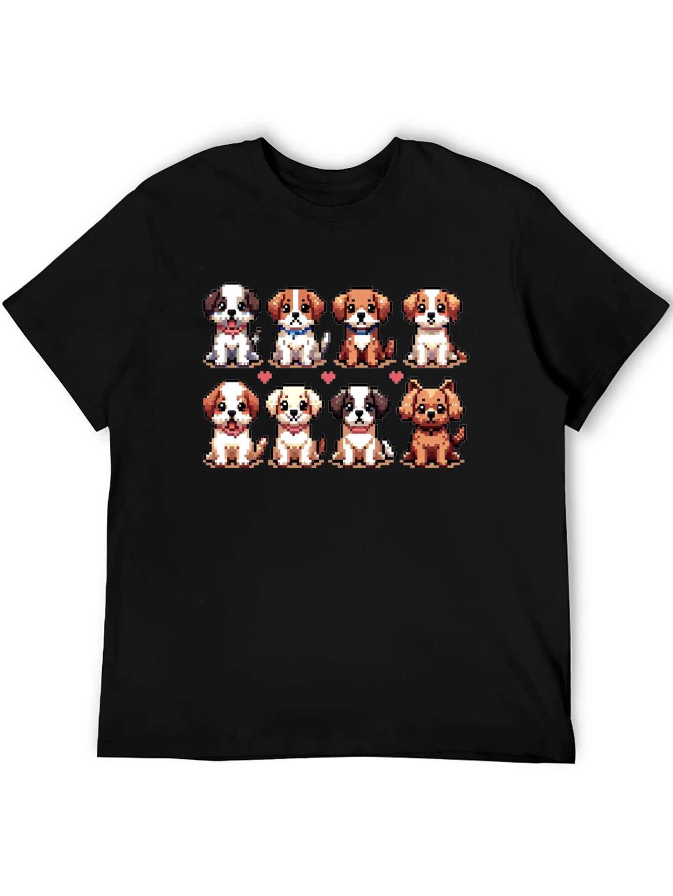 Camiseta Negra con Adorables Cachorros Pixelados