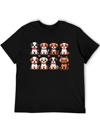 Camiseta Negra con Adorables Cachorros Pixelados