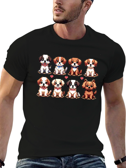 Camiseta Negra con Adorables Cachorros Pixelados