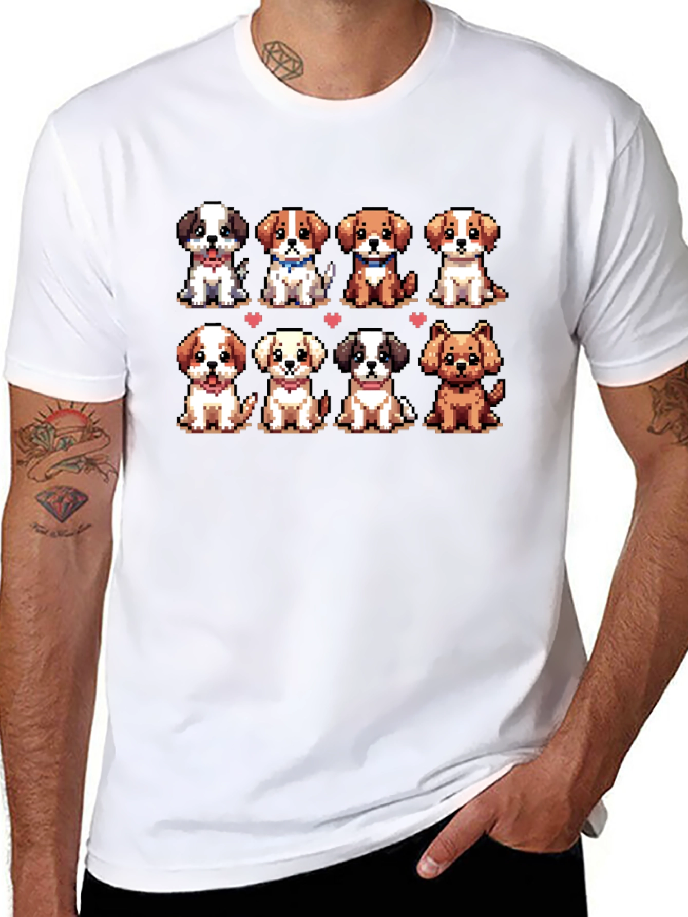 Camiseta Negra con Adorables Cachorros Pixelados