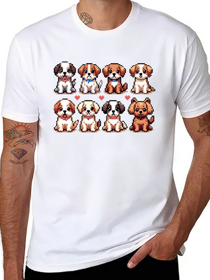 Camiseta Negra con Adorables Cachorros Pixelados