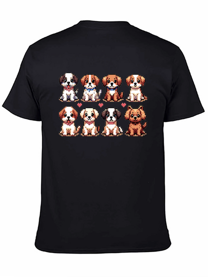 Camiseta Negra con Adorables Cachorros Pixelados