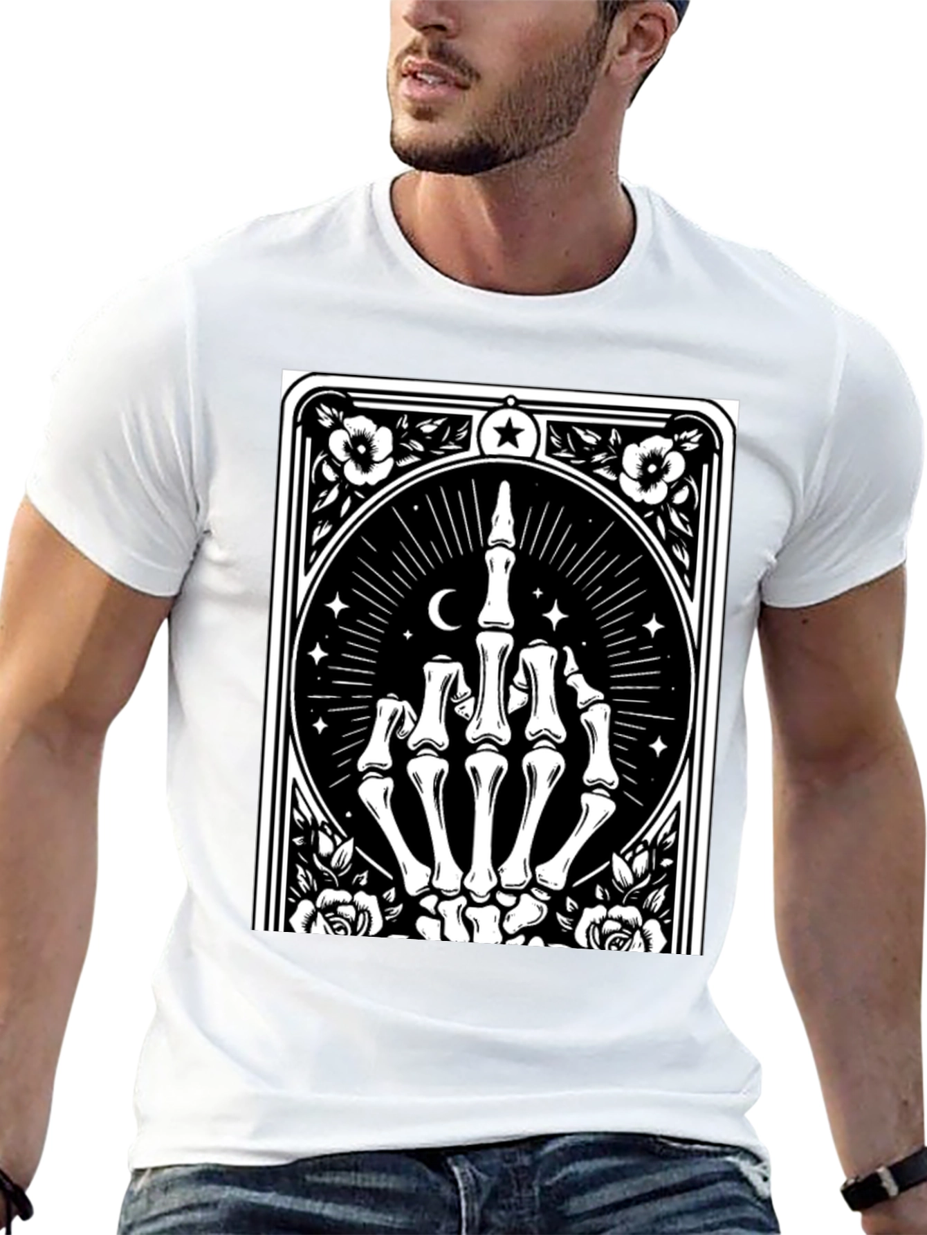 Camiseta Negra con Diseño de Mano Esquelética
