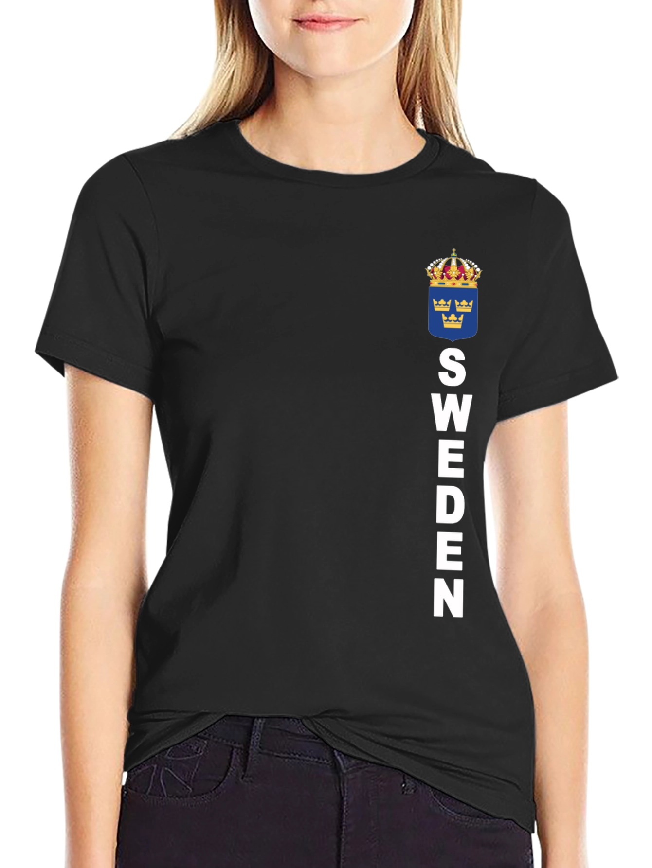 Camiseta Suecia Negra con Escudo y Letras
