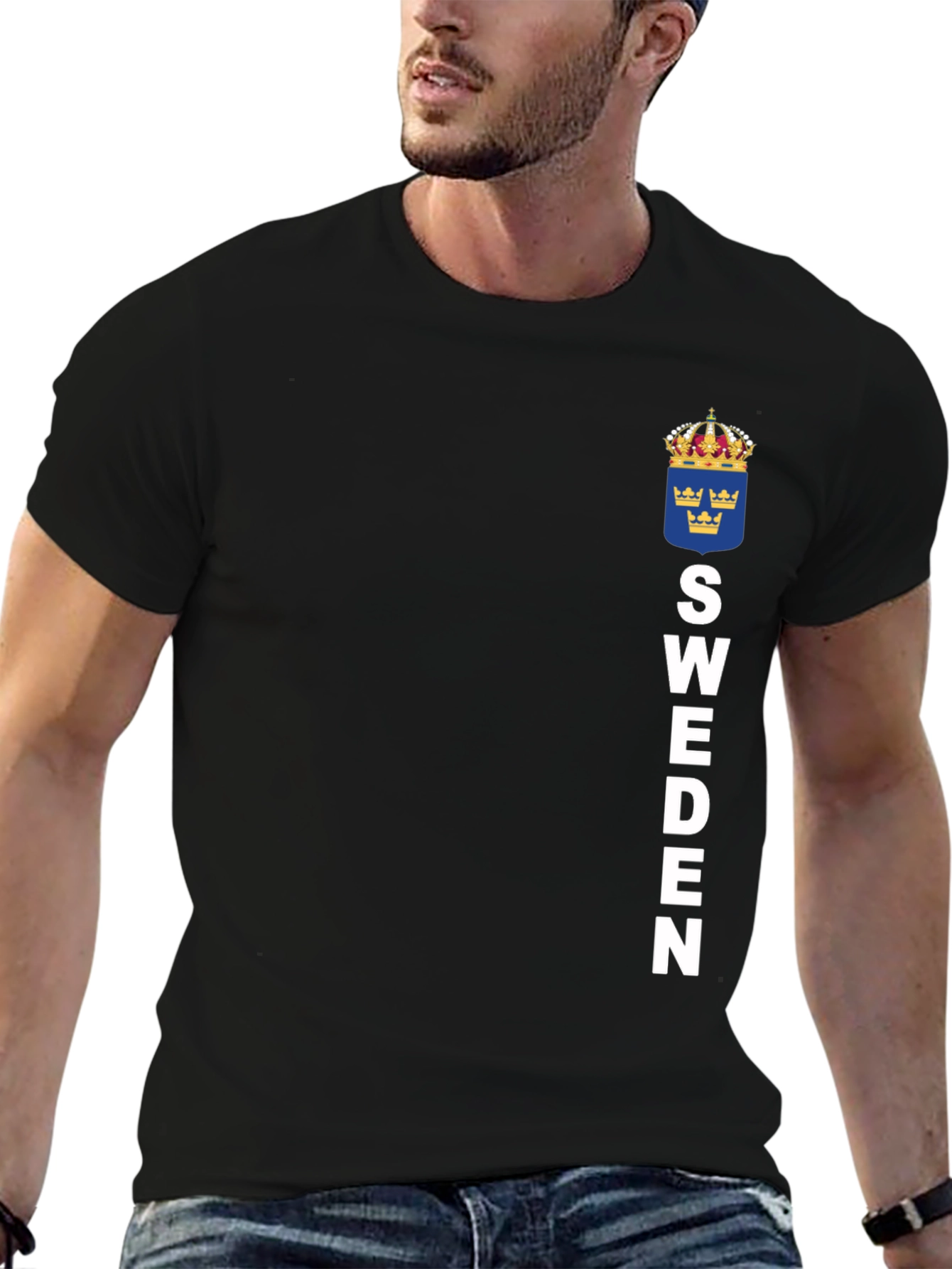 Camiseta Suecia Negra con Escudo y Letras