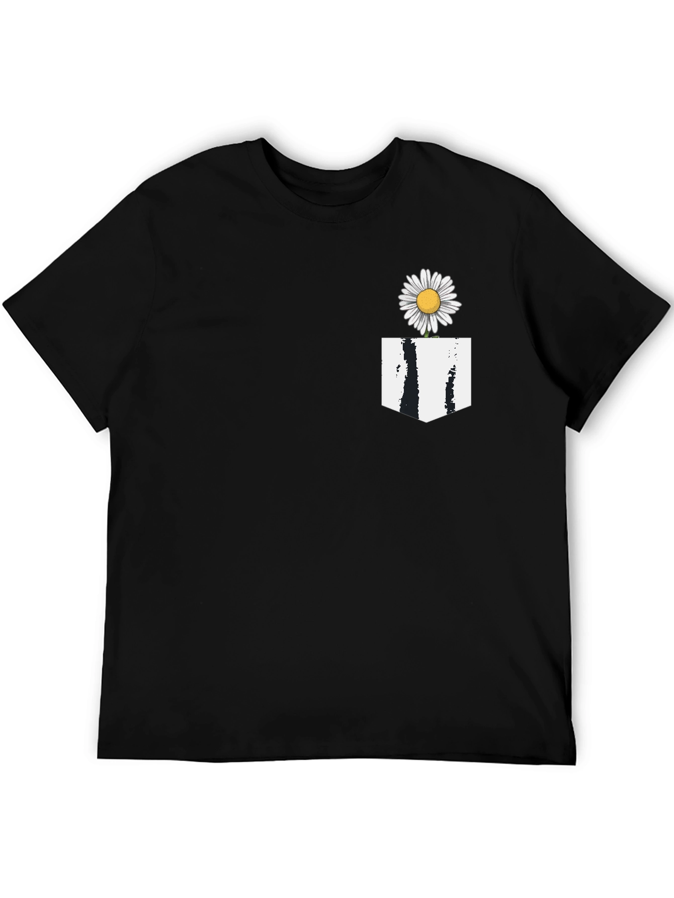Camiseta Negra con Bolsillo Floral