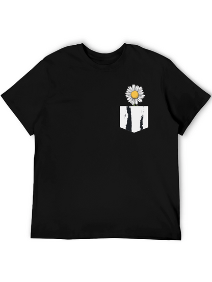 Camiseta Negra con Bolsillo Floral