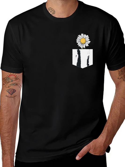 Camiseta Negra con Bolsillo Floral