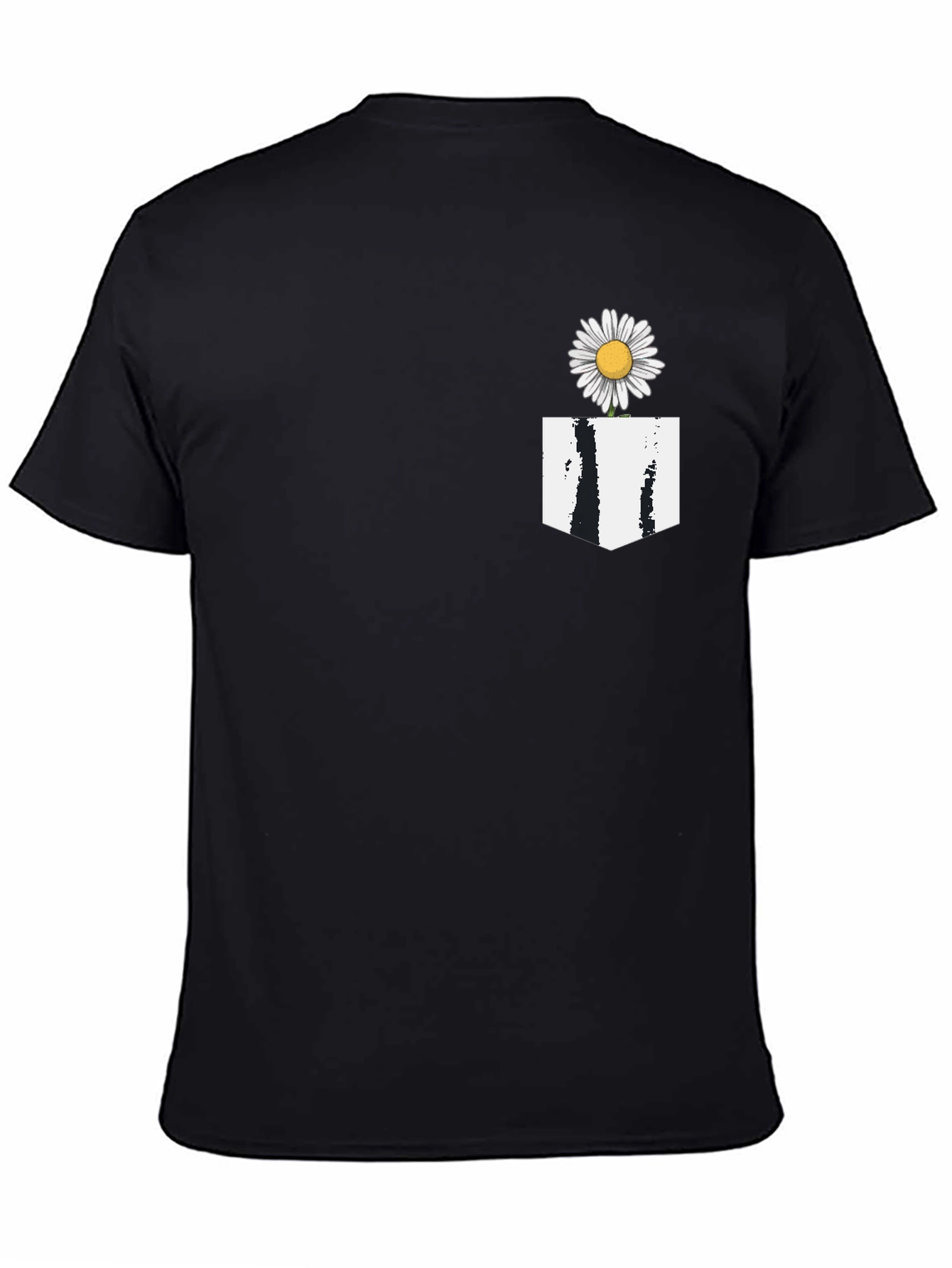 Camiseta Negra con Bolsillo Floral
