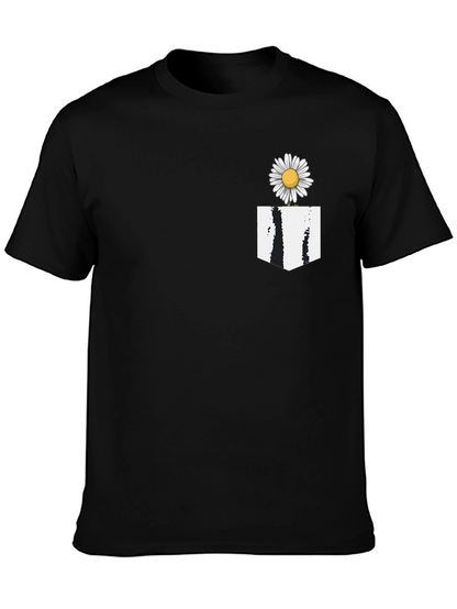 Camiseta Negra con Bolsillo Floral