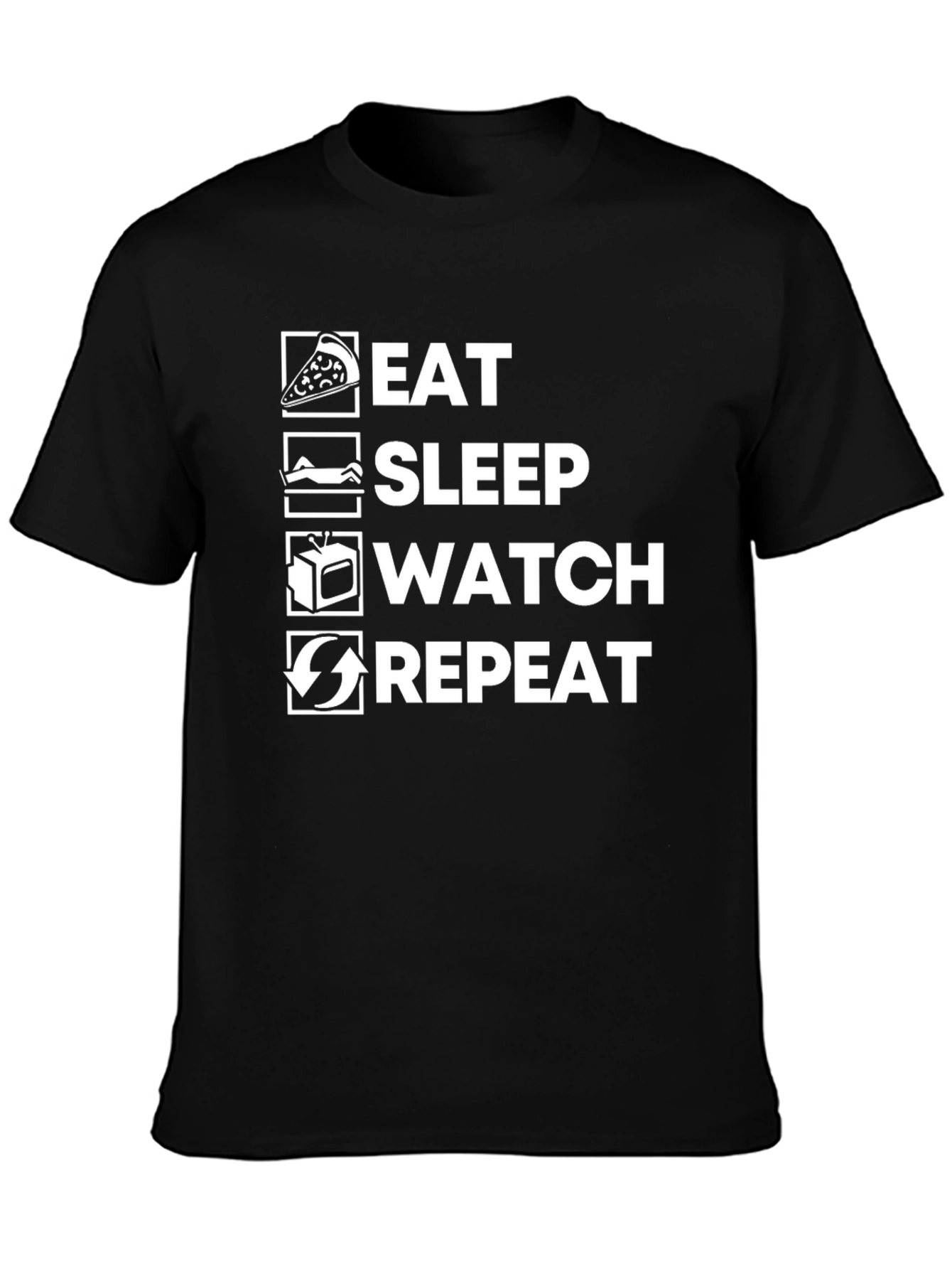 Camiseta Negra: Comer Dormir Ver Repetir
