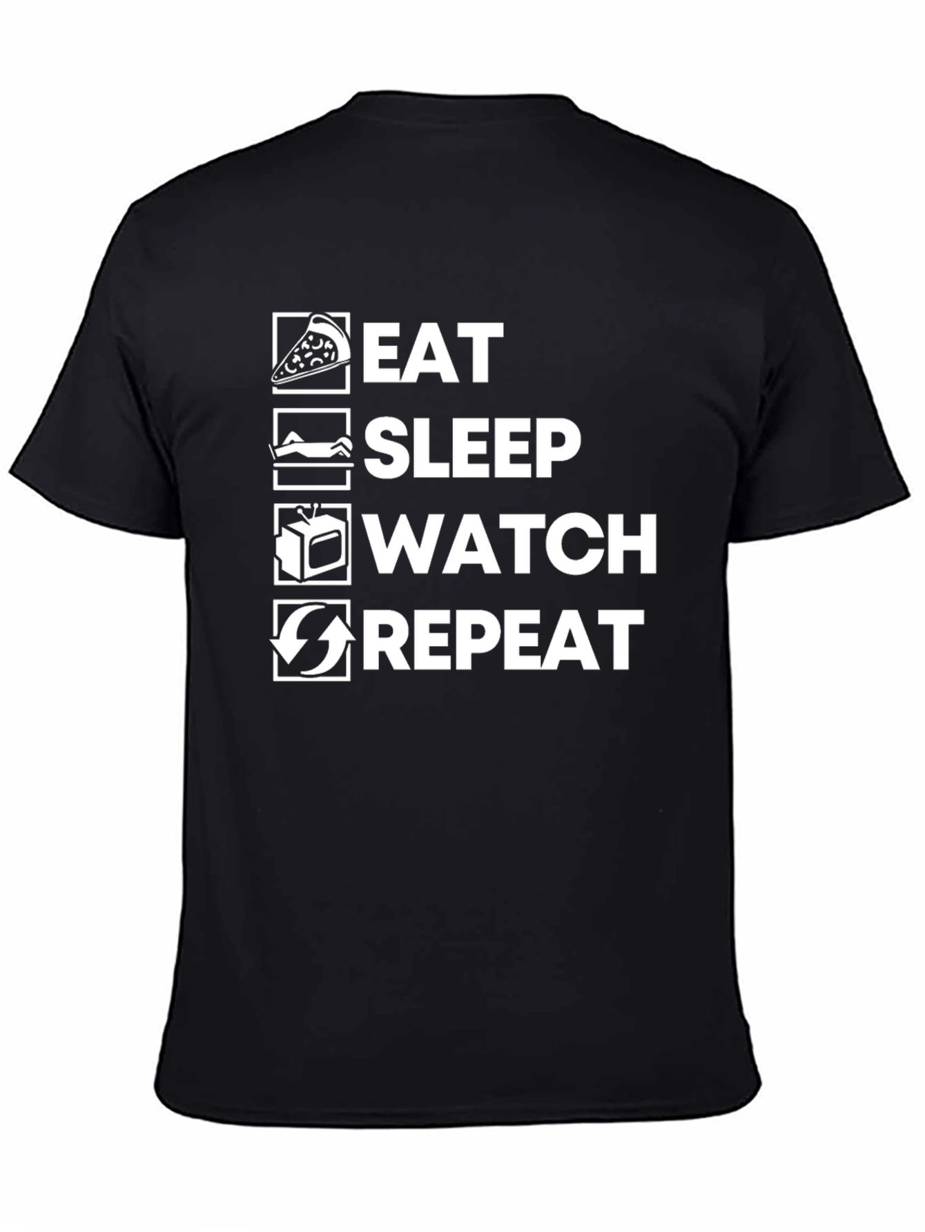 Camiseta Negra: Comer Dormir Ver Repetir