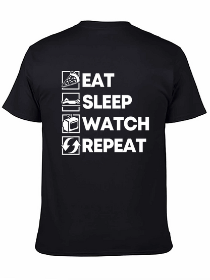 Camiseta Negra: Comer Dormir Ver Repetir