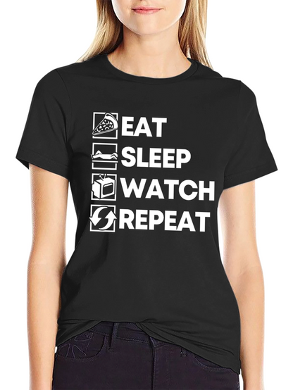 Camiseta Negra: Comer Dormir Ver Repetir