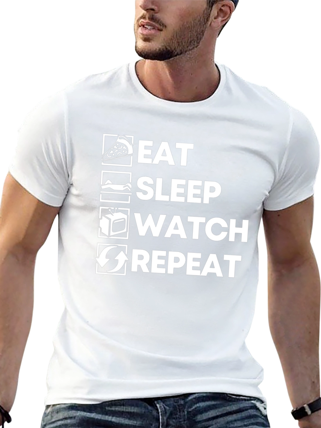 Camiseta Negra: Comer Dormir Ver Repetir