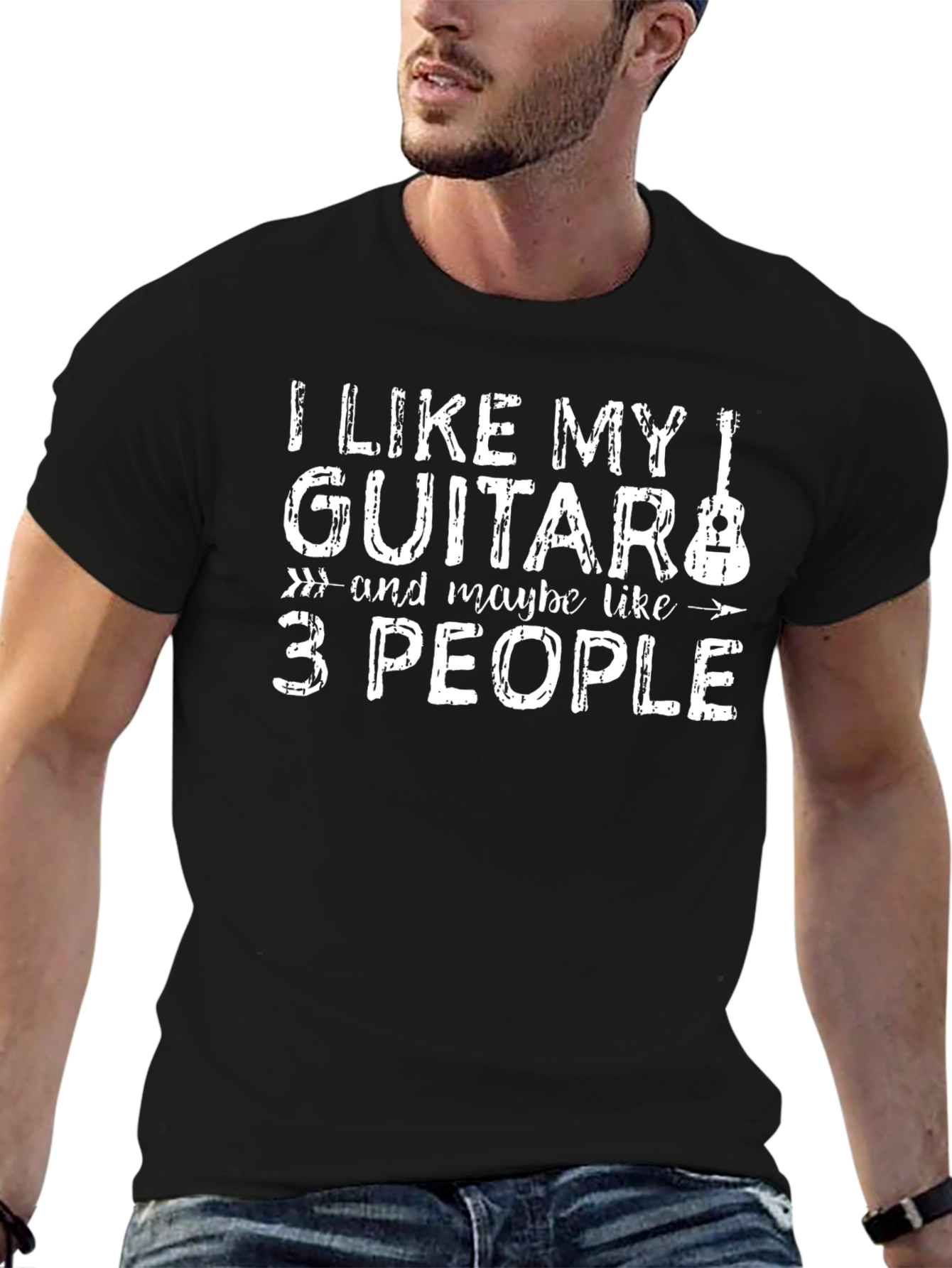 Camiseta Negra: Guitarra y 3 Personas