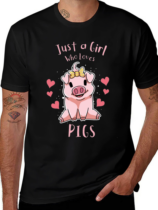Camiseta Negra Just a Girl Who Loves Pigs