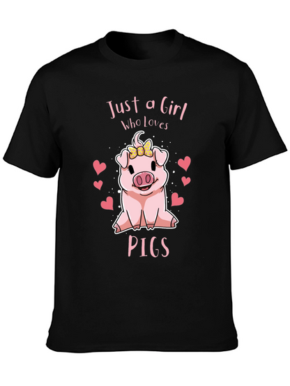 Camiseta Negra Just a Girl Who Loves Pigs