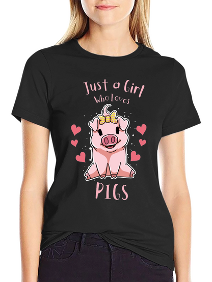 Camiseta Negra Just a Girl Who Loves Pigs