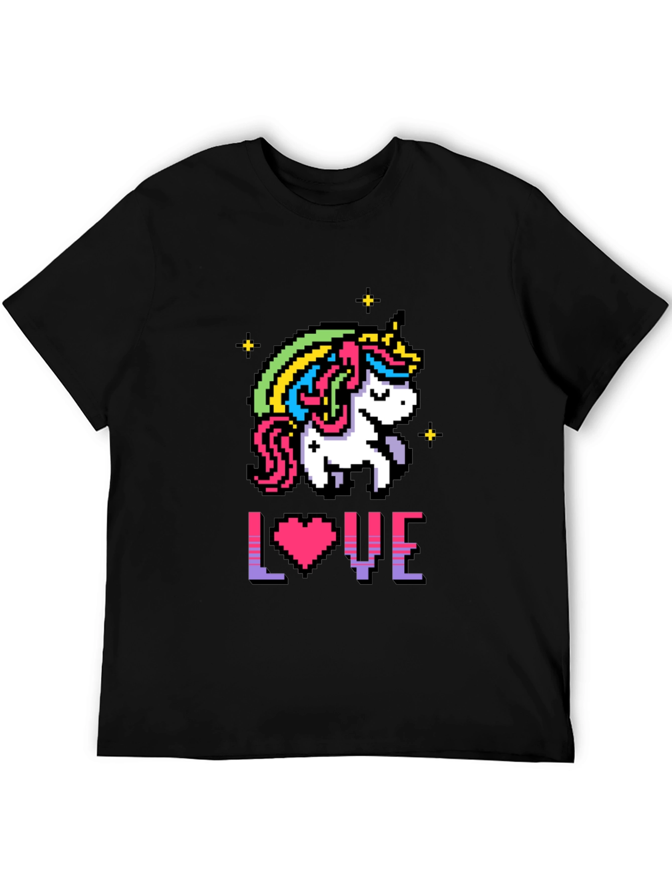 Camiseta Negra Unicornio Pixelado Amor