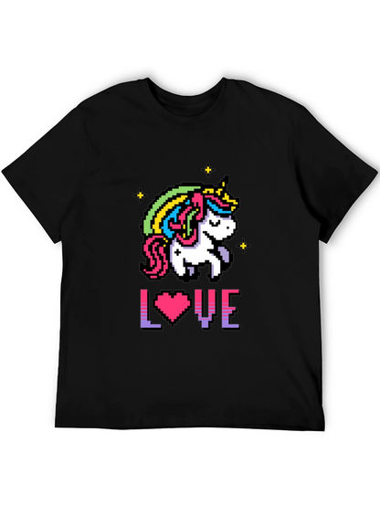 Camiseta Negra Unicornio Pixelado Amor