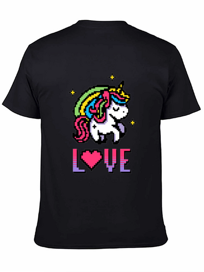 Camiseta Negra Unicornio Pixelado Amor