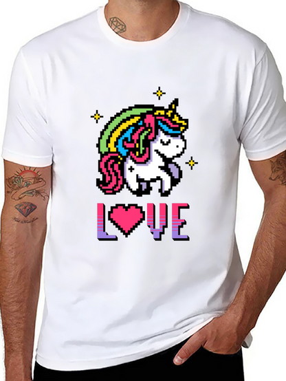Camiseta Negra Unicornio Pixelado Amor
