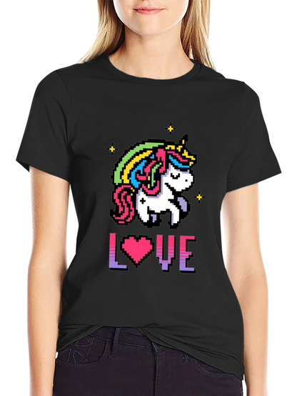 Camiseta Negra Unicornio Pixelado Amor
