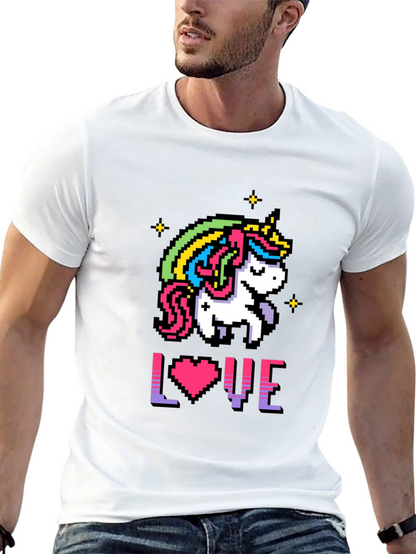 Camiseta Negra Unicornio Pixelado Amor